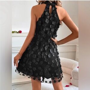 Black Embellished Midi Dress with Halter Neckline for Cocktail
